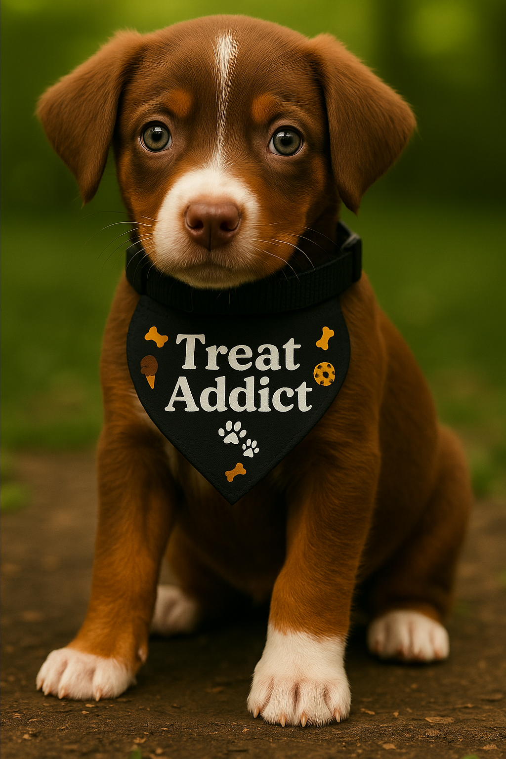 Treat Addict Pet Bandana with clip – Stylish Accessory for Cats & Dogs - Black