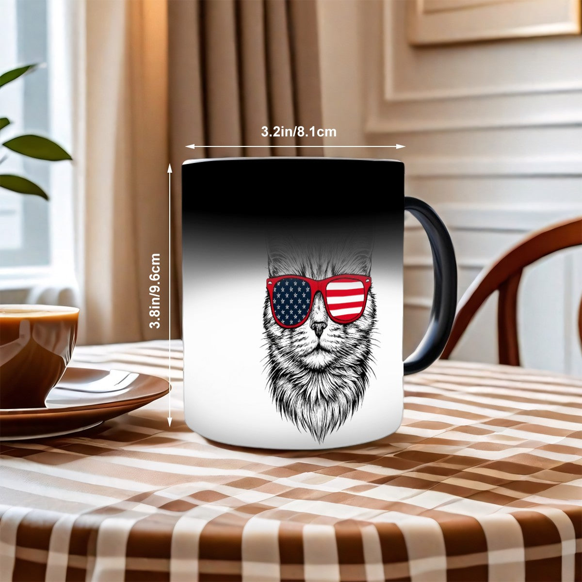 Patriotic Cat Color-Changing Mug – Heat Reveal with USA Sunglasses Design