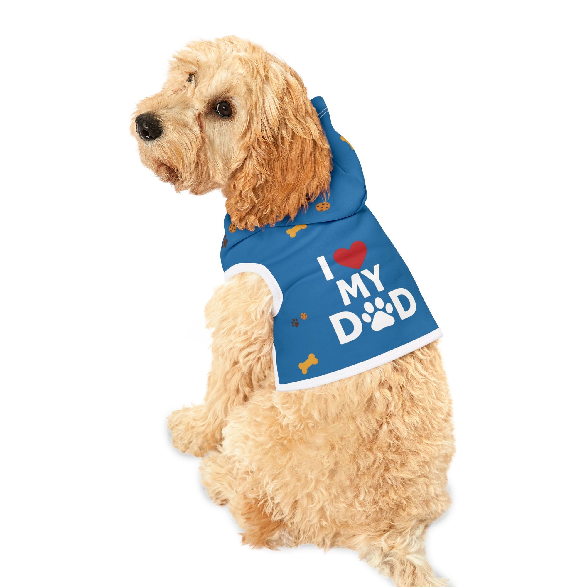 Pet Hoodie – “I love My Dad Pet Hoodie”  Sapphire Variant – Cozy Apparel for Cats & Dogs