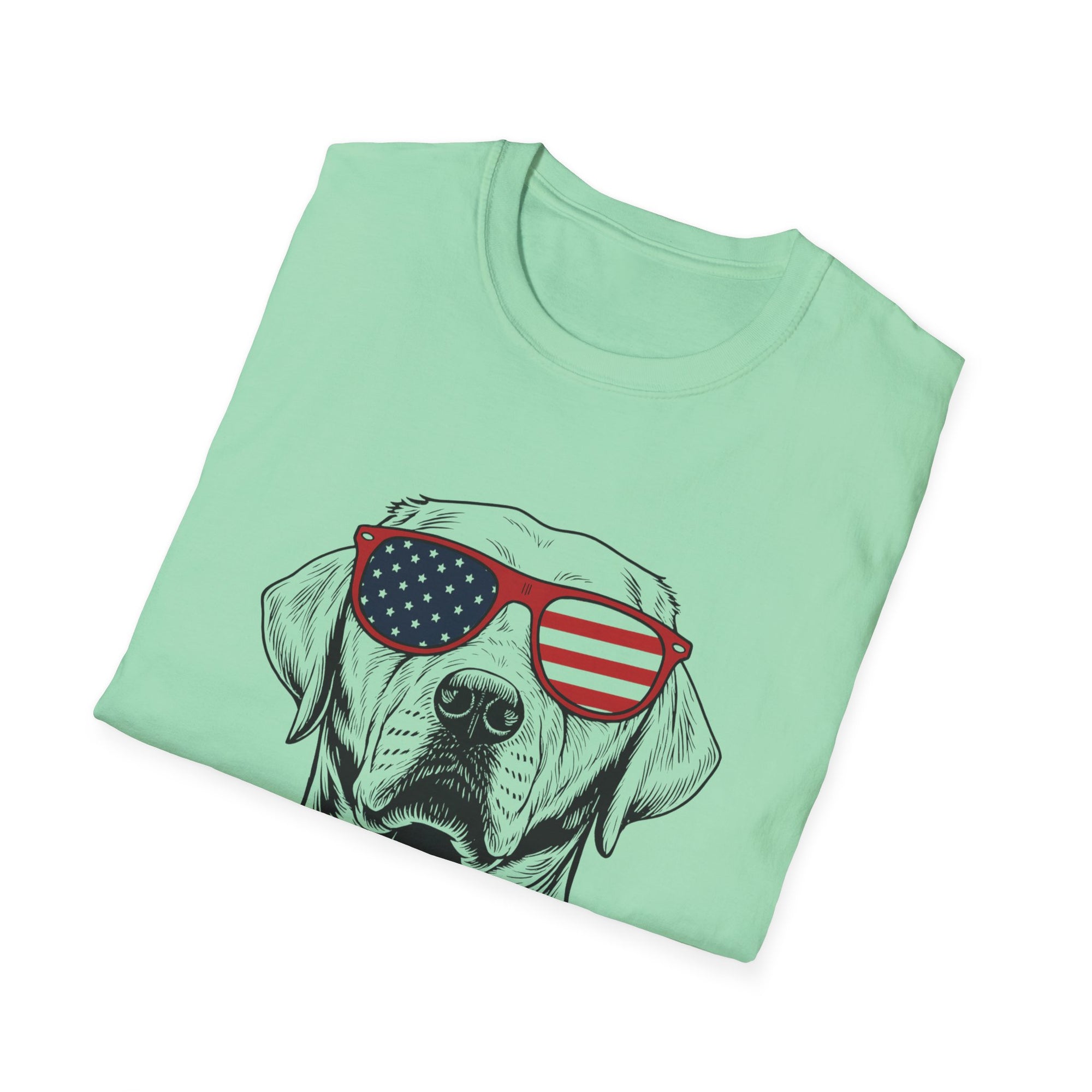😎 Cool Dog T-Shirt – Patriotic Pup with American Flag Sunglasses