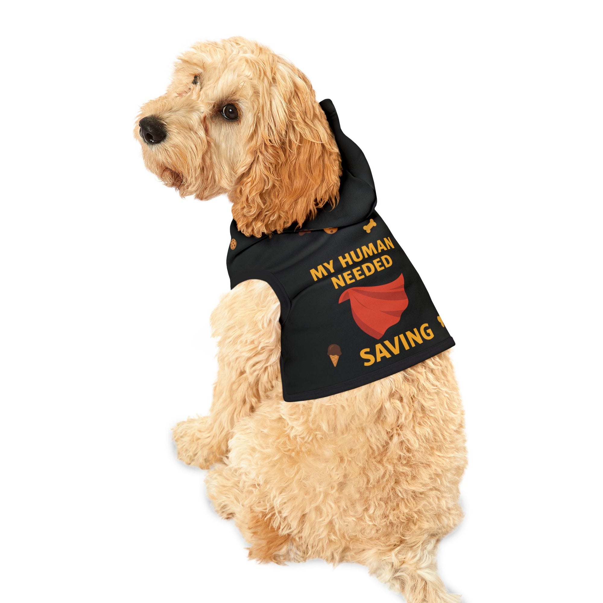 Superhero Pet Hoodie – “My Human Needed Saving” Black Variant
