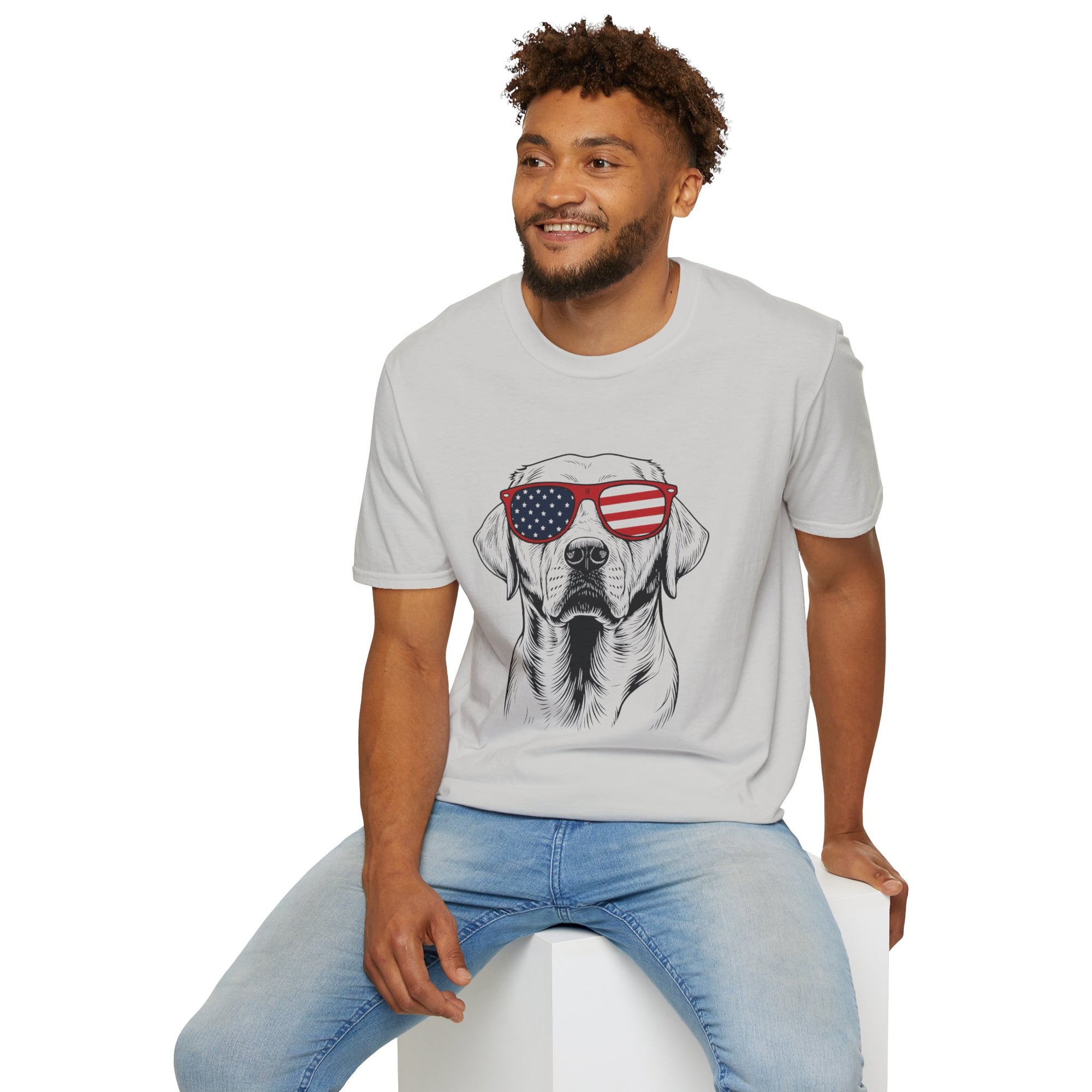 😎 Cool Dog T-Shirt – Patriotic Pup with American Flag Sunglasses