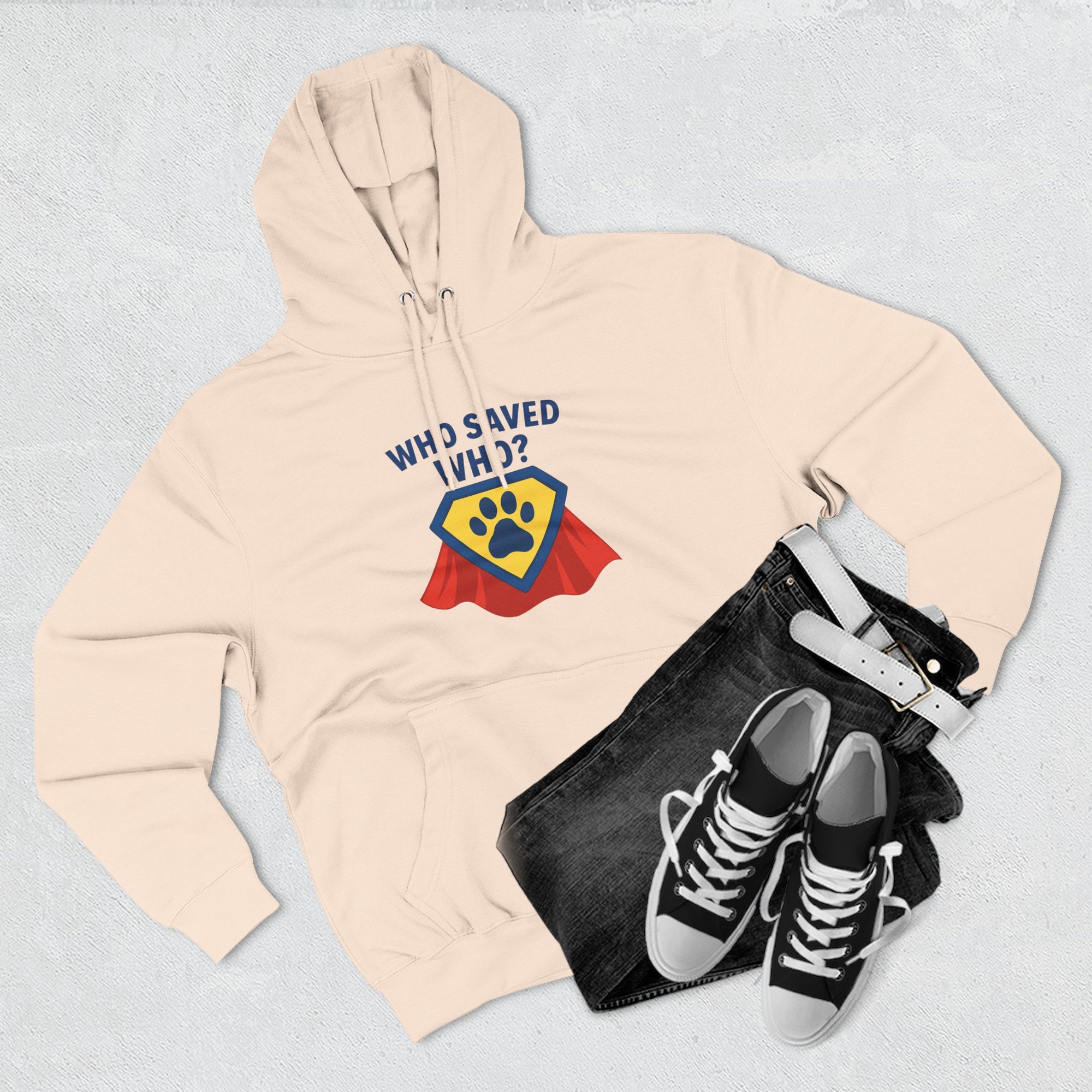 “Who Saved Who?” Hoodie – PREMIUM QUALITY Superhero Paw Edition