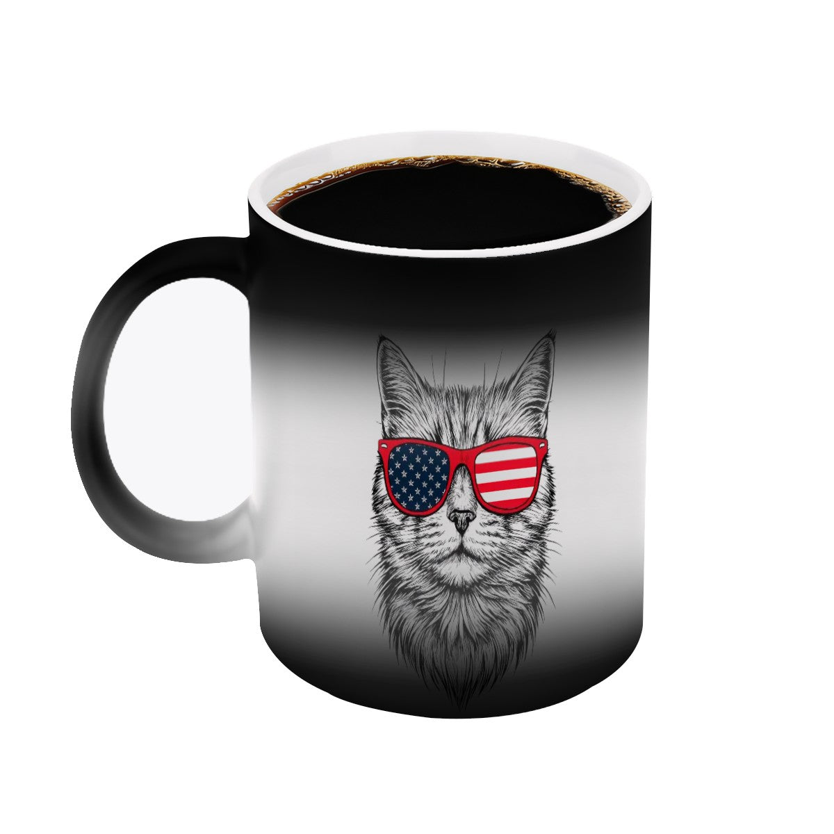 Patriotic Cat Color-Changing Mug – Heat Reveal with USA Sunglasses Design