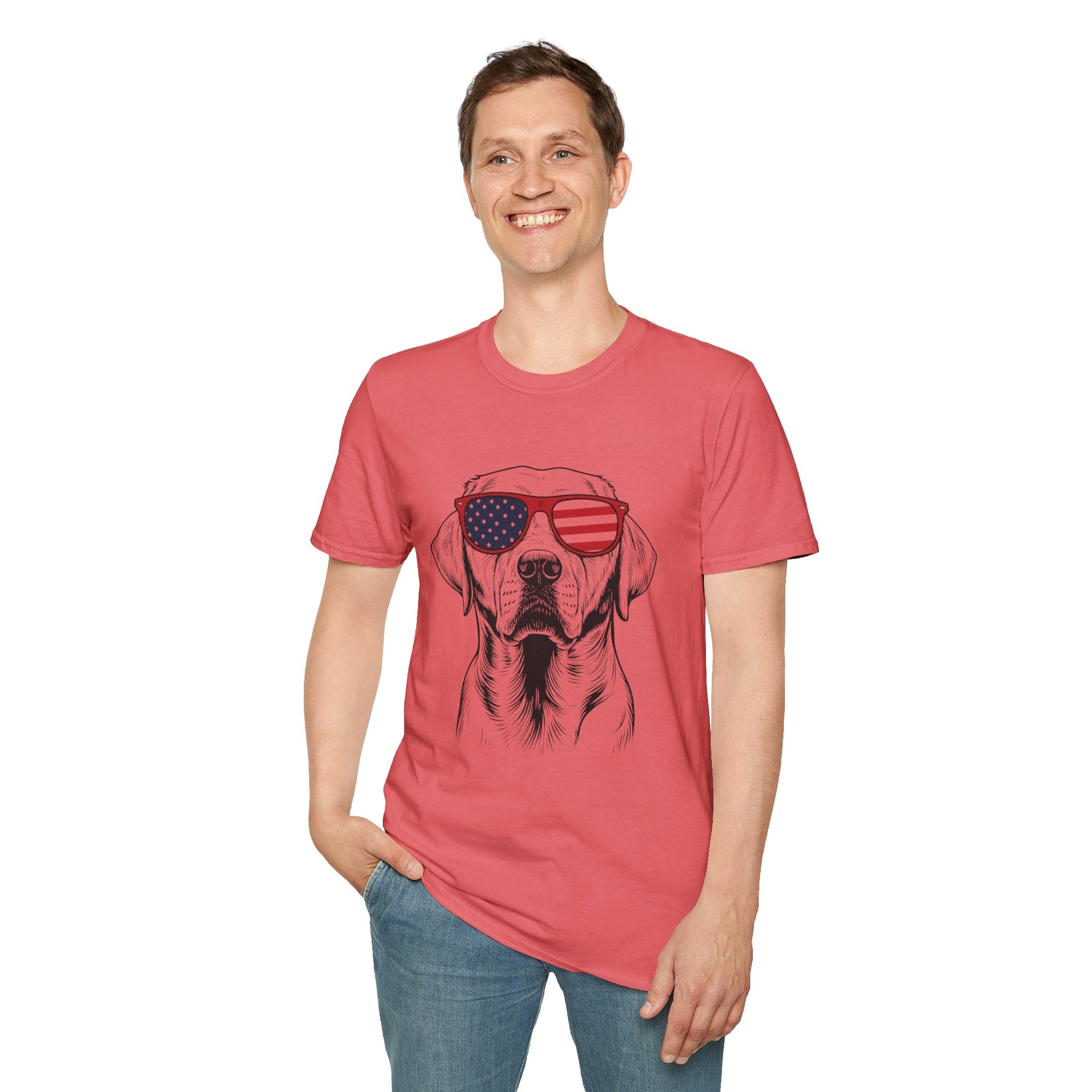 😎 Cool Dog T-Shirt – Patriotic Pup with American Flag Sunglasses