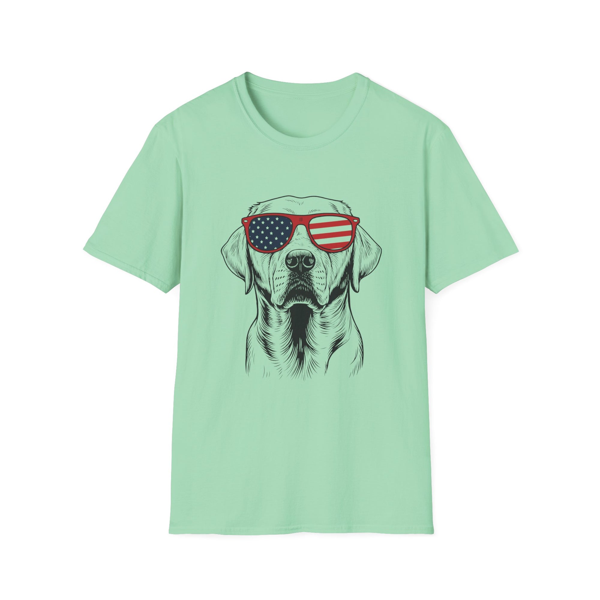 😎 Cool Dog T-Shirt – Patriotic Pup with American Flag Sunglasses