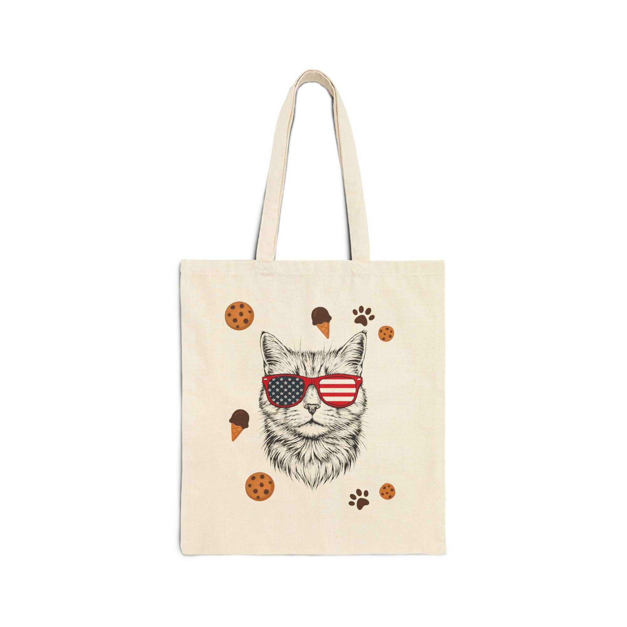 Patriotic Cat Tote Bag – Premium Quality – USA Sunglasses Design with Treats & Paw Prints
