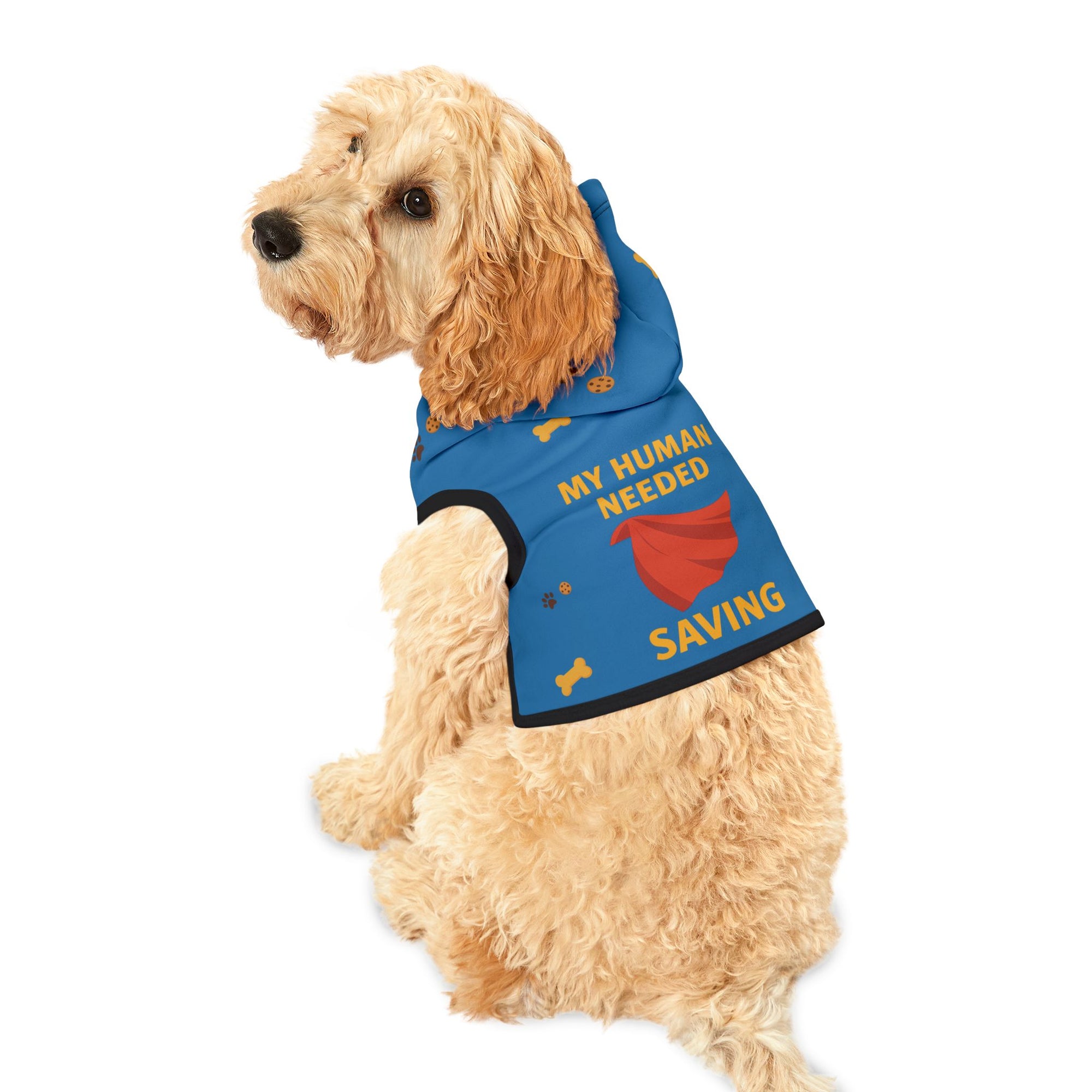 Superhero Pet Hoodie – “My Human Needed Saving” Sapphire