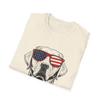 😎 Cool Dog T-Shirt – Patriotic Pup with American Flag Sunglasses