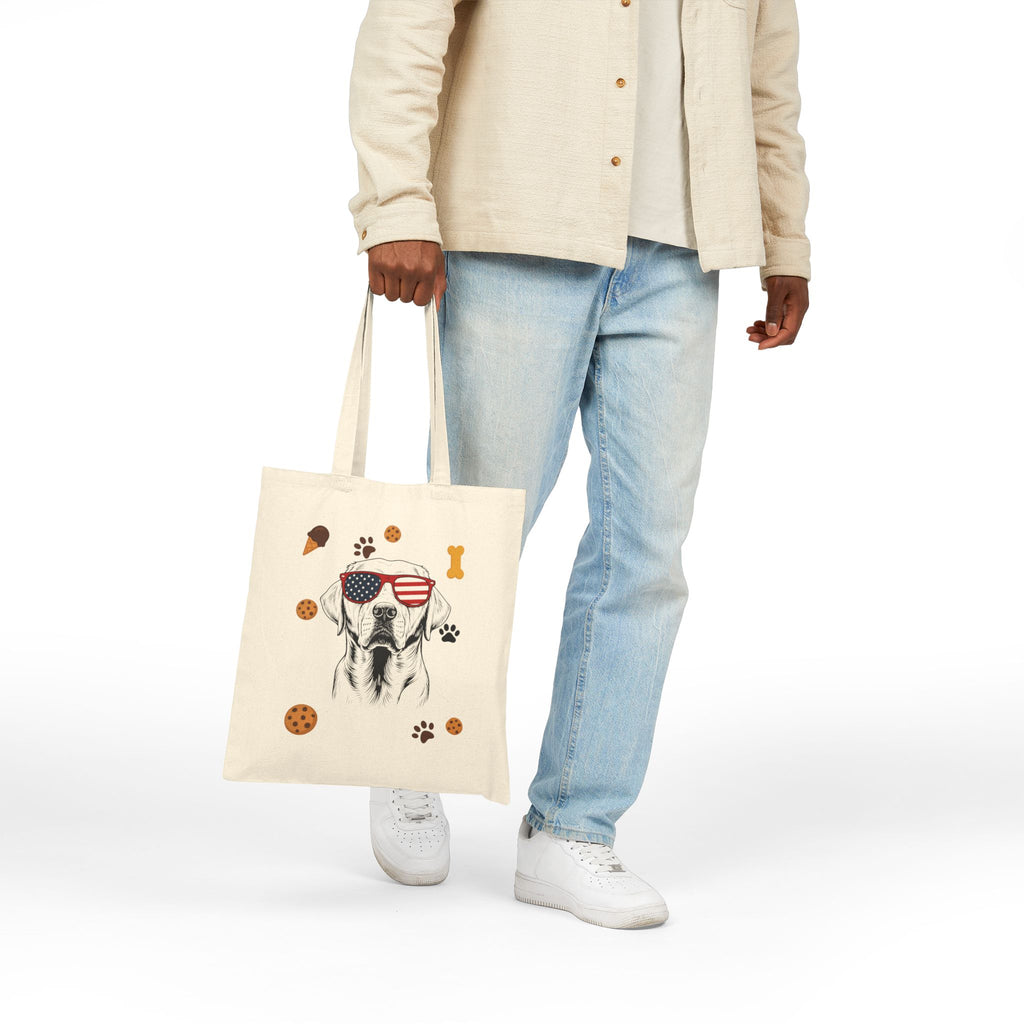 Patriotic Dog – Premium Quality Tote Bag – USA Sunglasses Design with Treats & Paw Prints