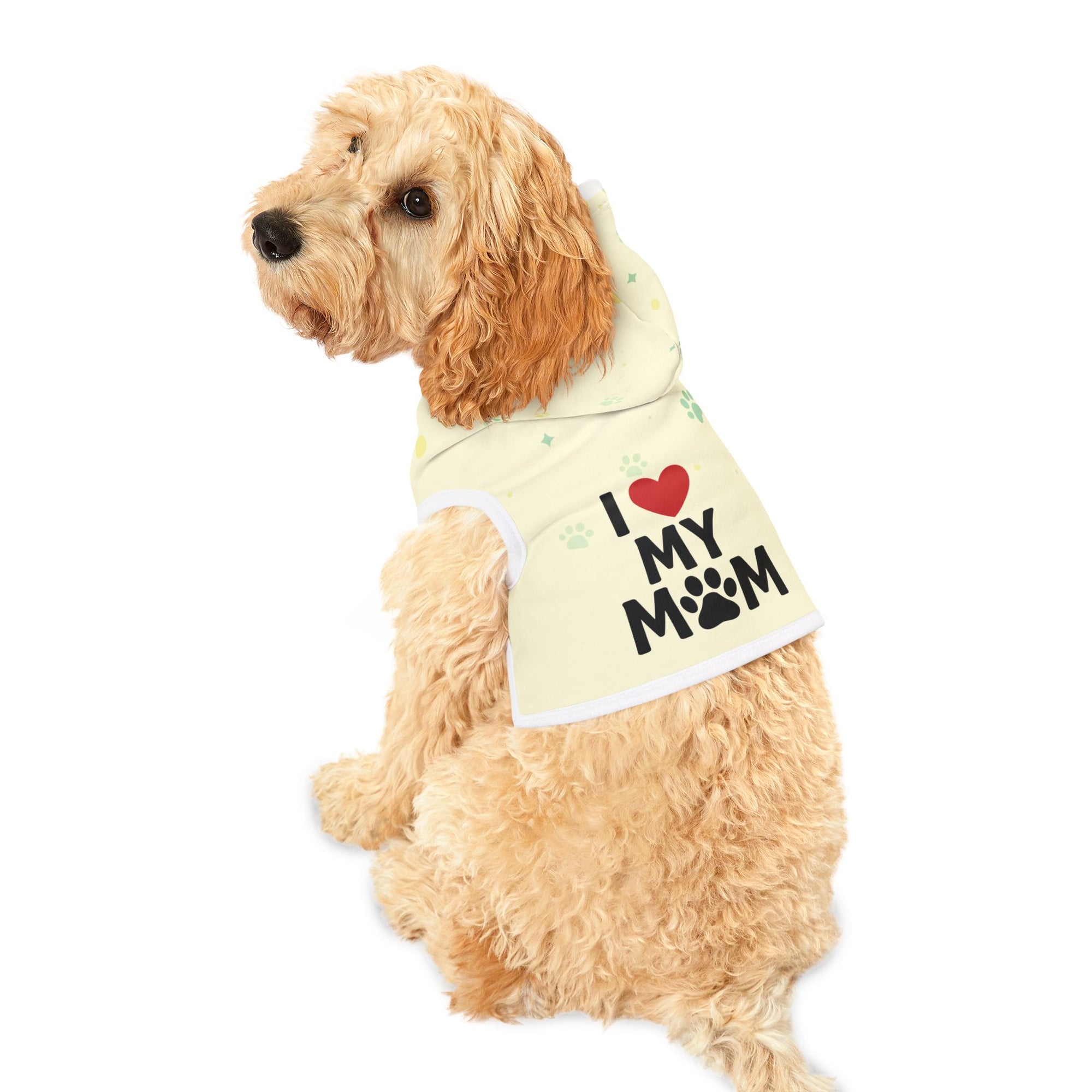 Pet Hoodie – “I love My Mom Pet Hoodie” Cream Variant – Cozy Apparel for Cats & Dogs