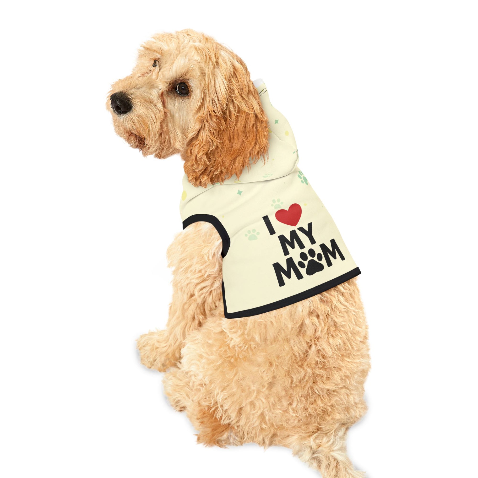 Pet Hoodie – “I love My Mom Pet Hoodie” Cream Variant – Cozy Apparel for Cats & Dogs