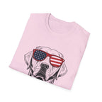 😎 Cool Dog T-Shirt – Patriotic Pup with American Flag Sunglasses