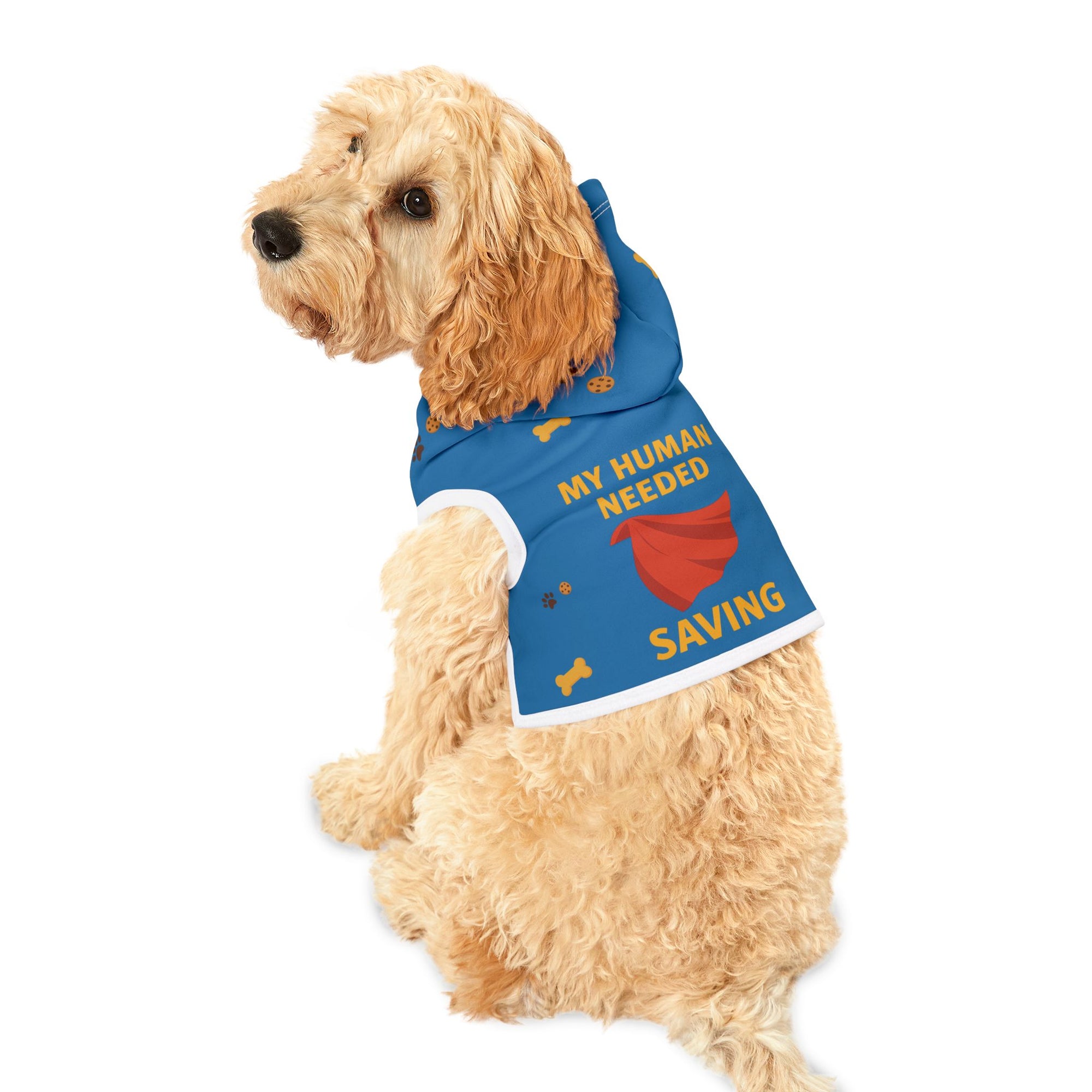 Superhero Pet Hoodie – “My Human Needed Saving” Sapphire