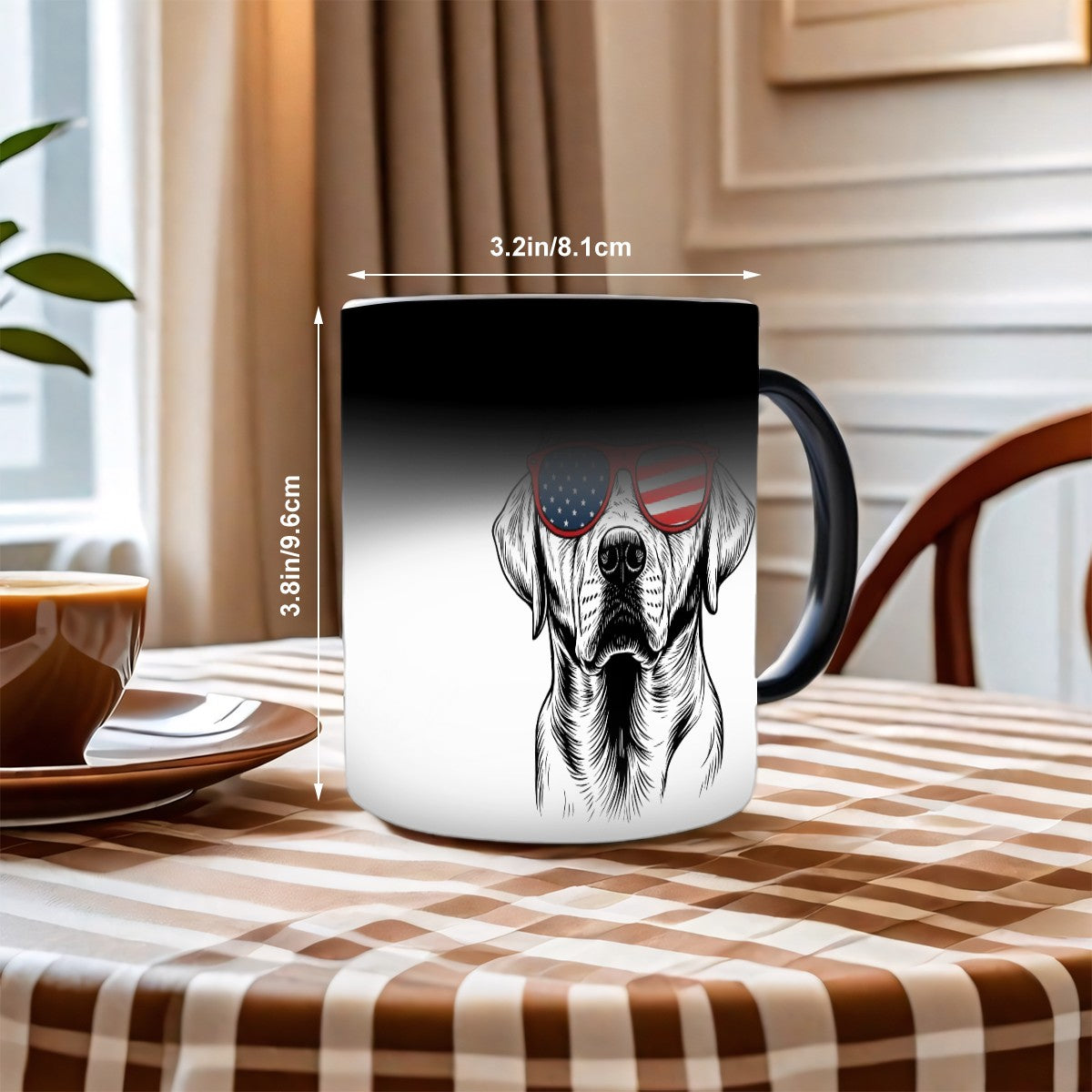 Patriotic Dog Color-Changing Mug – Heat Reveal with American Flag Sunglasses