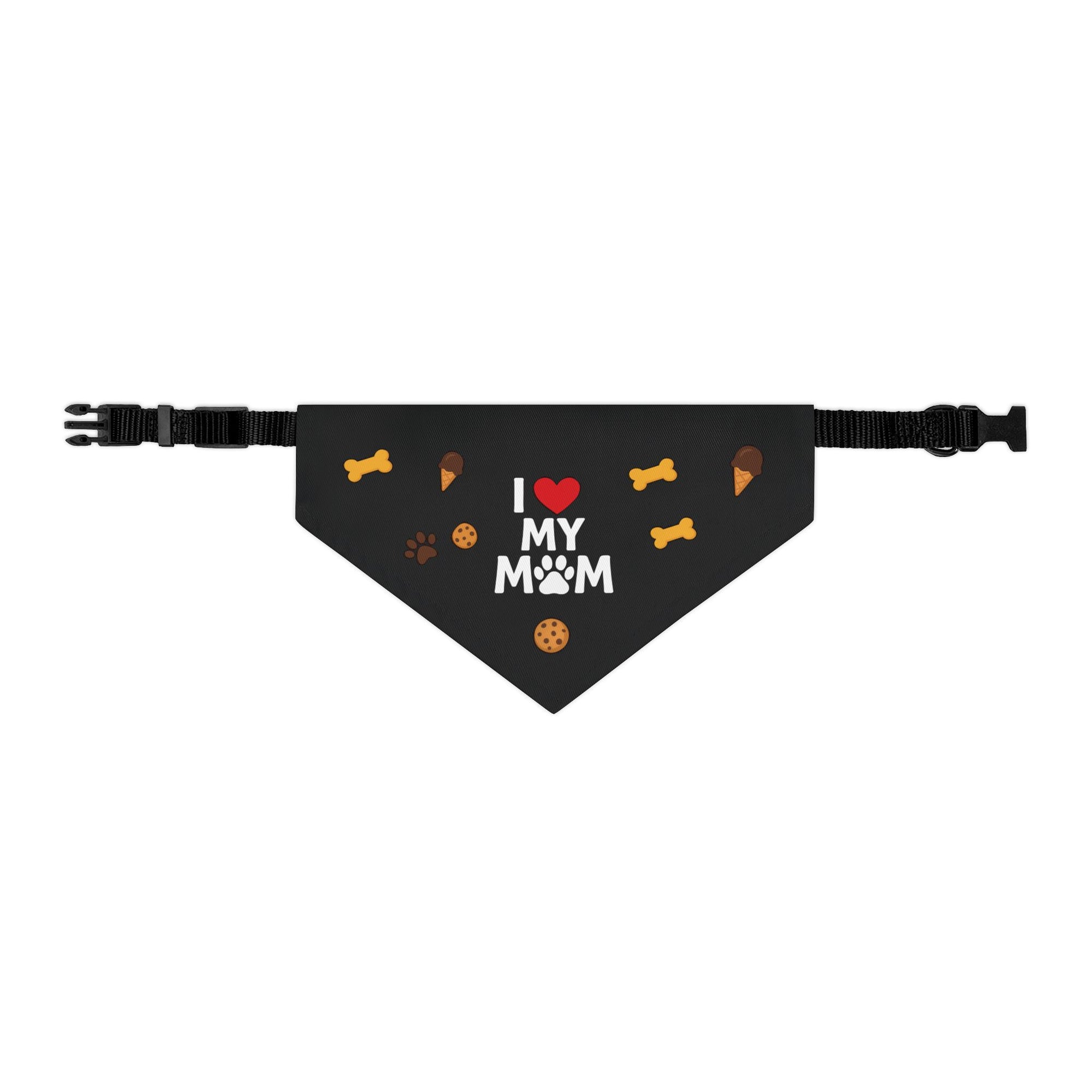 Pet Bandana  with clip – “I Love My Mom” - Black