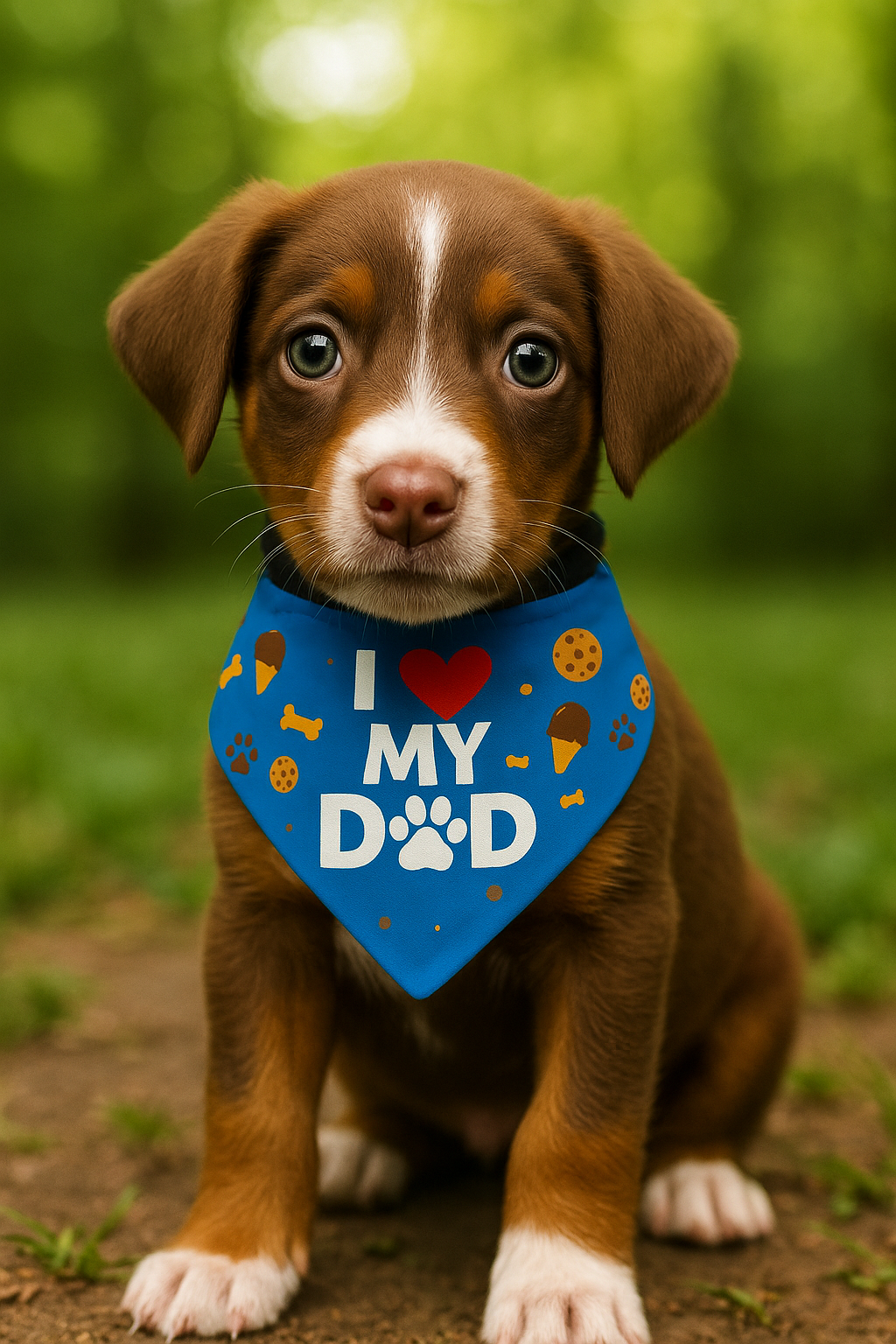 Pet Bandana  with clip – “I love My Dad” – Sapphire