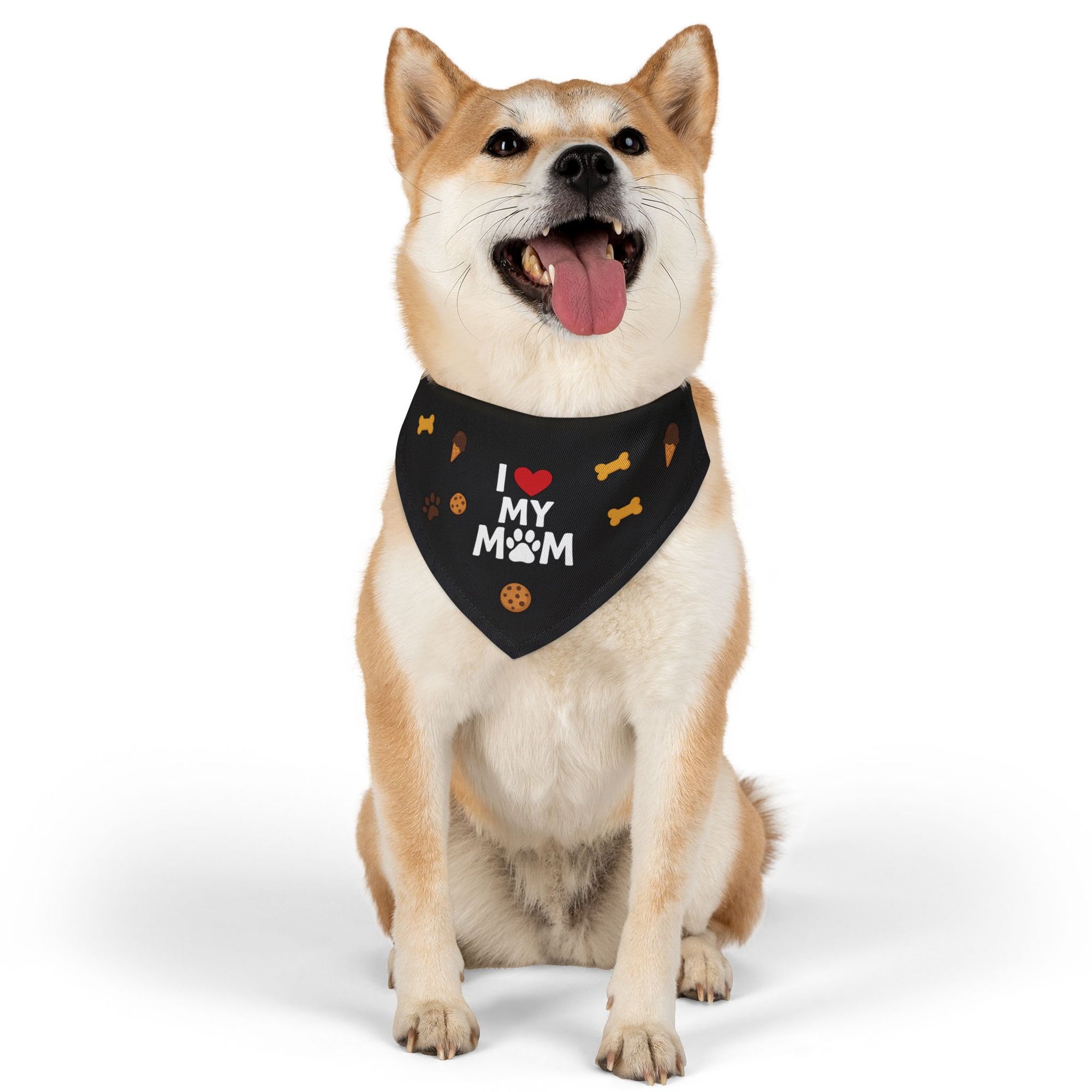 Pet Bandana  with clip – “I Love My Mom” - Black