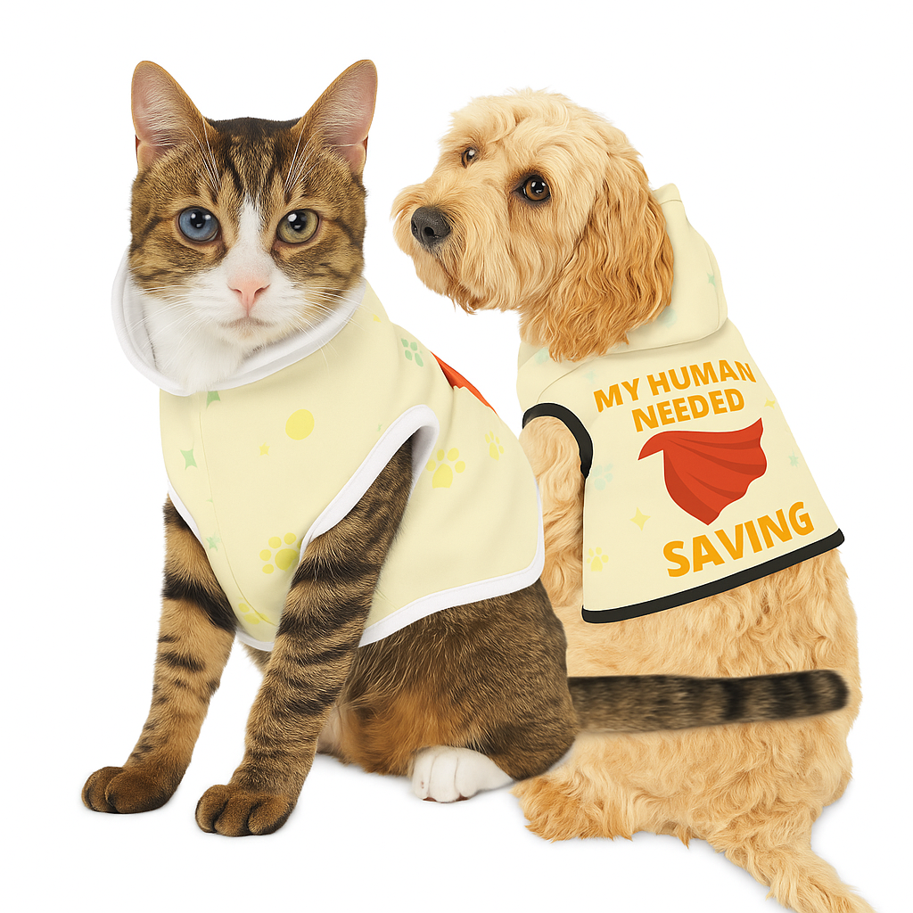 🐾🦸 Superhero Pet Hoodie – “My Human Needed Saving” - Cream