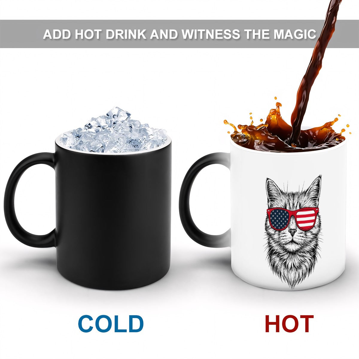 Patriotic Cat Color-Changing Mug – Heat Reveal with USA Sunglasses Design