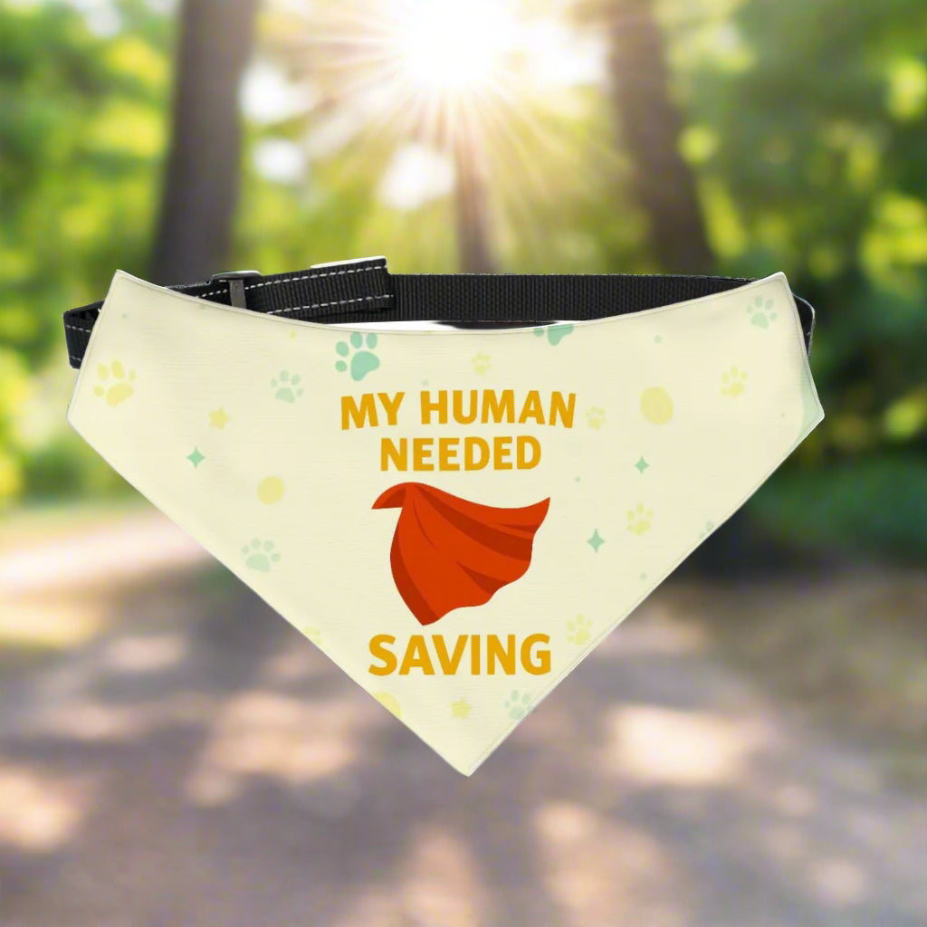 A dog wearing this bandana around his neck.