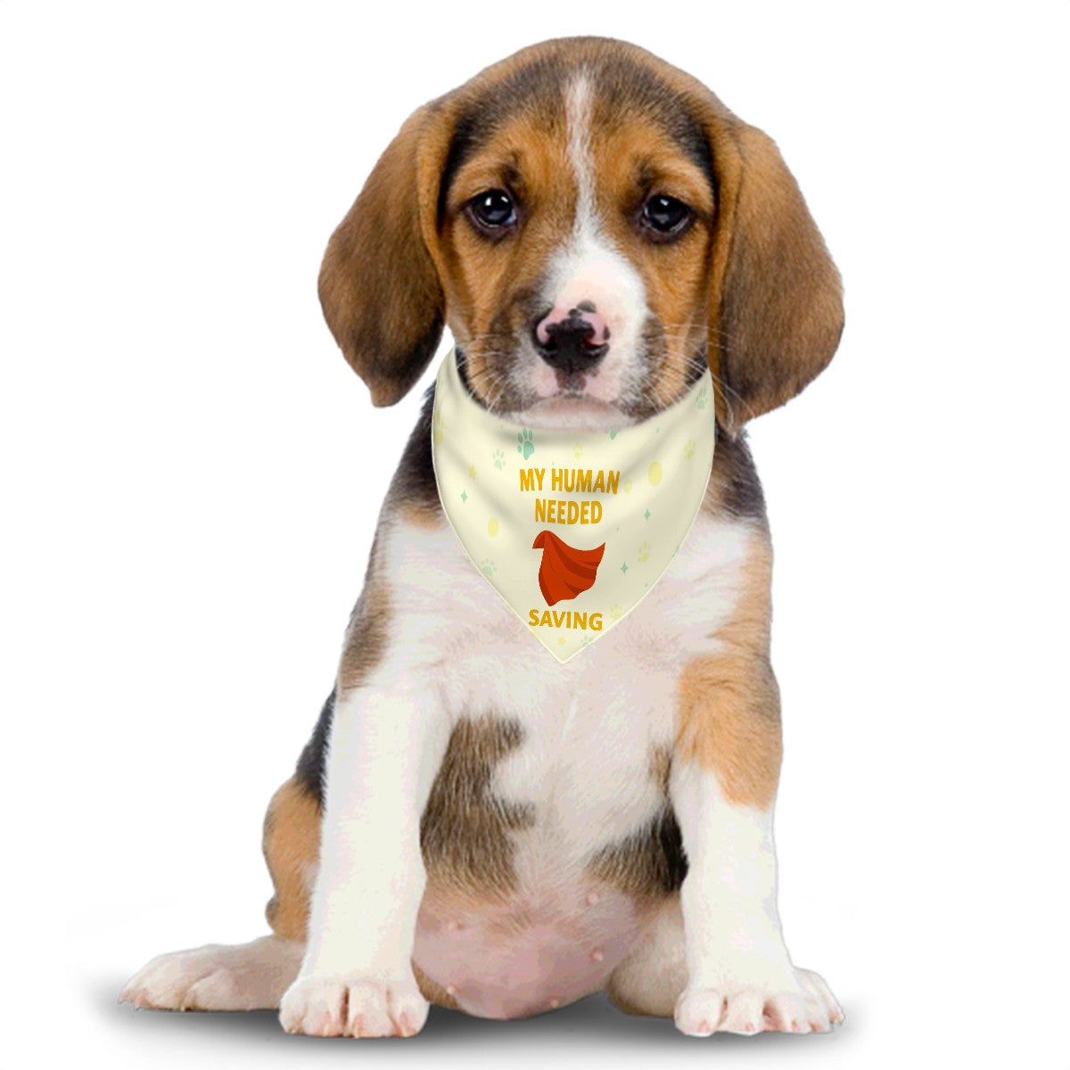 Superhero Pet Bandana  with clip – “My Human Needed Saving” - Cream